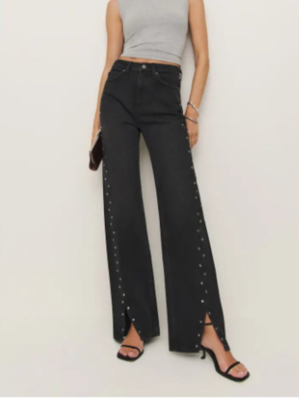 Reformation Cary Studded High Waist Slouchy Wide Leg Jeans